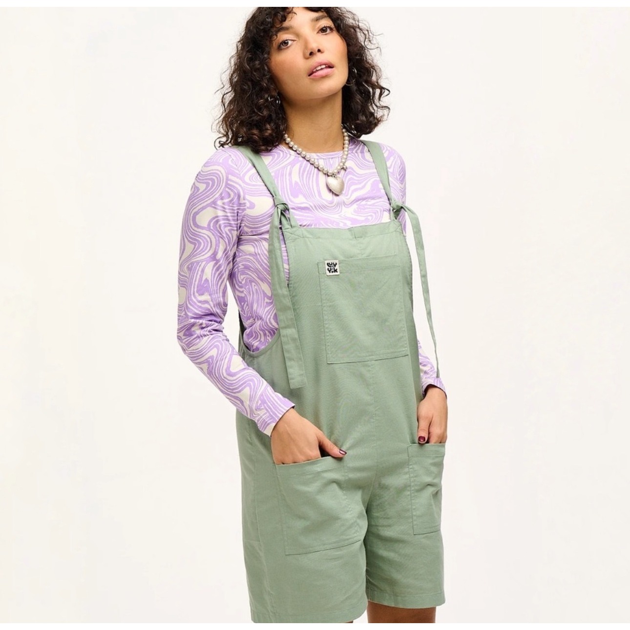 Lucy & Yak | Pale Green Organic Cotton Short Dungaree Overalls Size Us 8